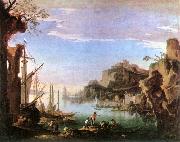 ROSA, Salvator Harbour with Ruins af Germany oil painting reproduction